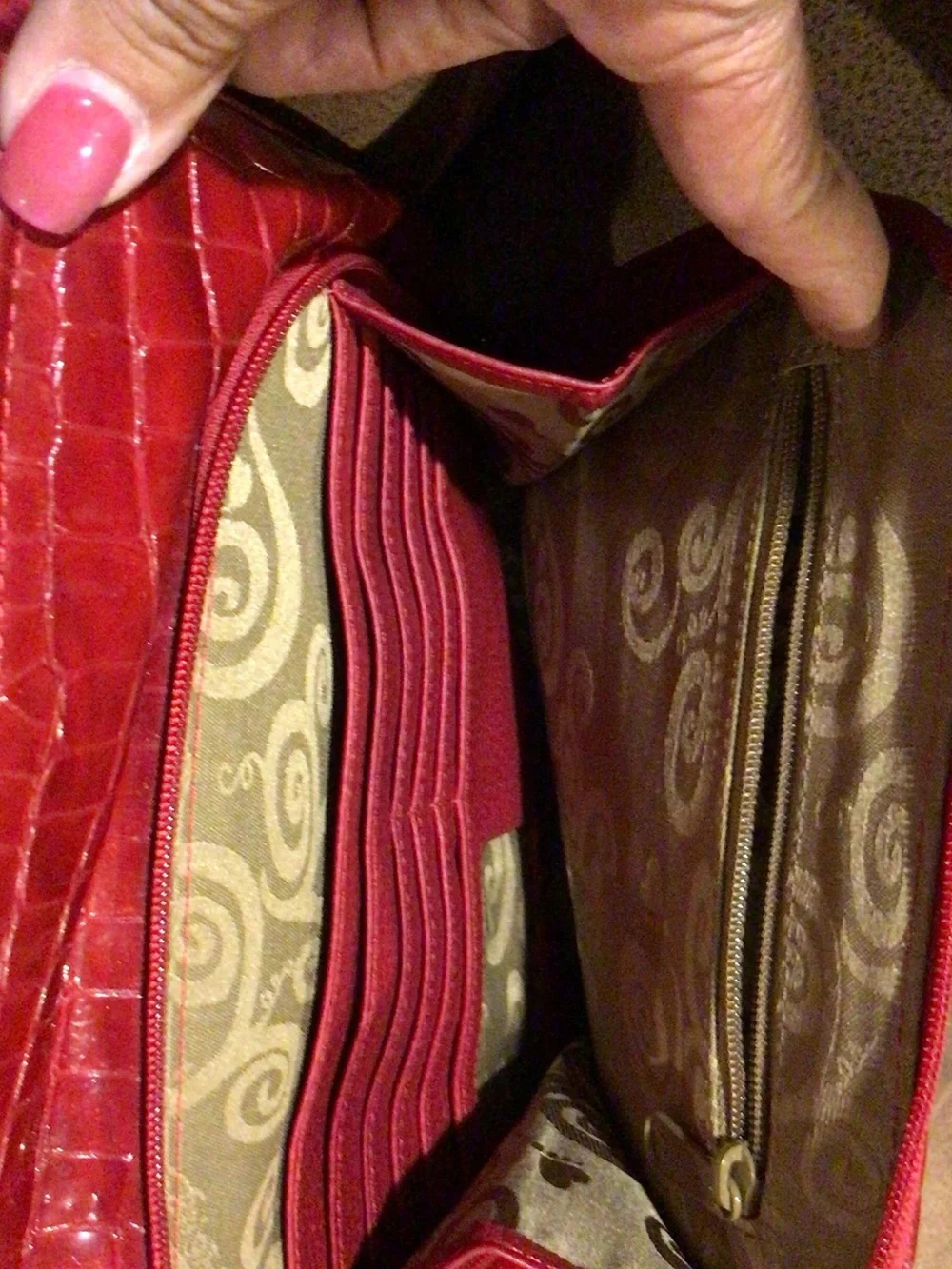 Brighton Glossy Red Croc-Embossed Shoulder Bag with Silver Accents